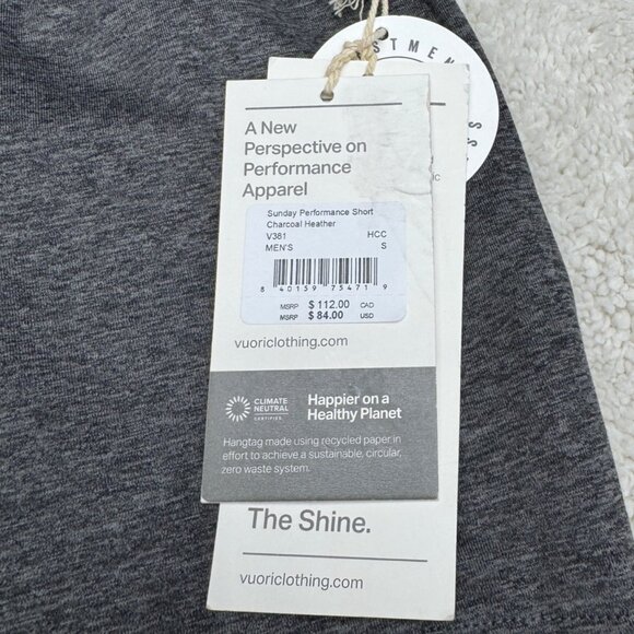 Vuori Sunday Performance Shorts Mens Drawstring Charcoal Heather, Size S NWT - Picture 5 of 8